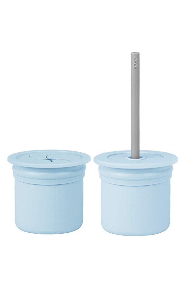 Silicone Cup Set with Straw Mineral Blue / Powder Gray