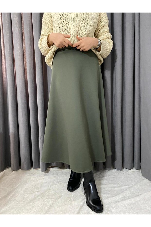Women's Scuba Fabric Puff Flared Hijab and Casual Skirt Length:94-95Cm