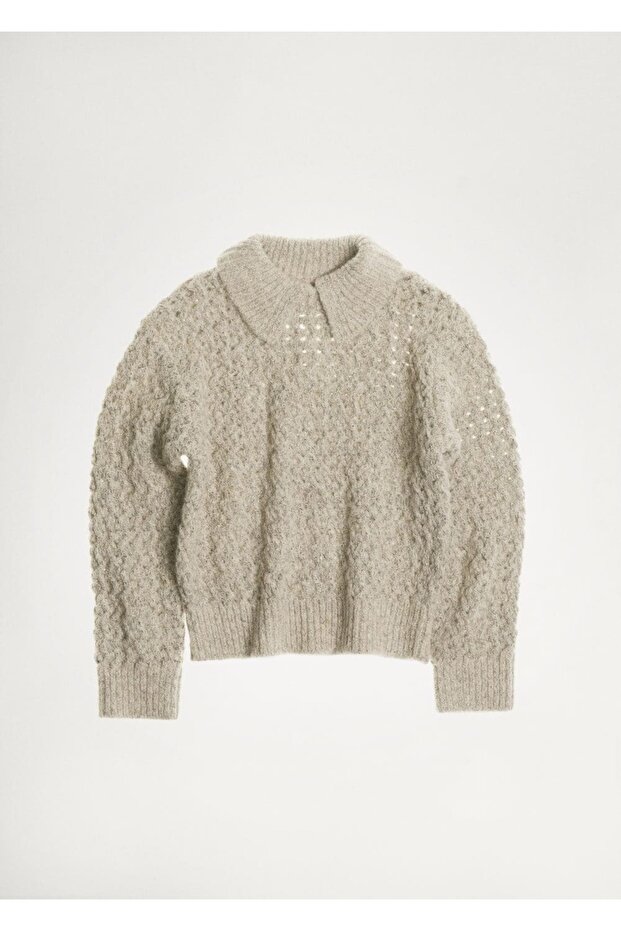 Openwork Knitted Polo Collar Sweater - 8