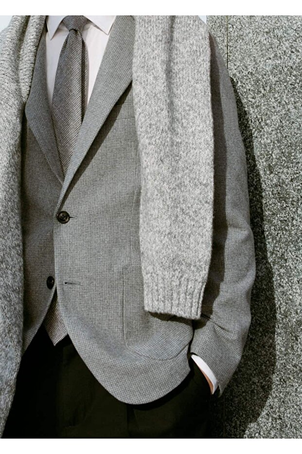 Dar kesim mikro kaz ayağı yünlü blazer ceket - 7