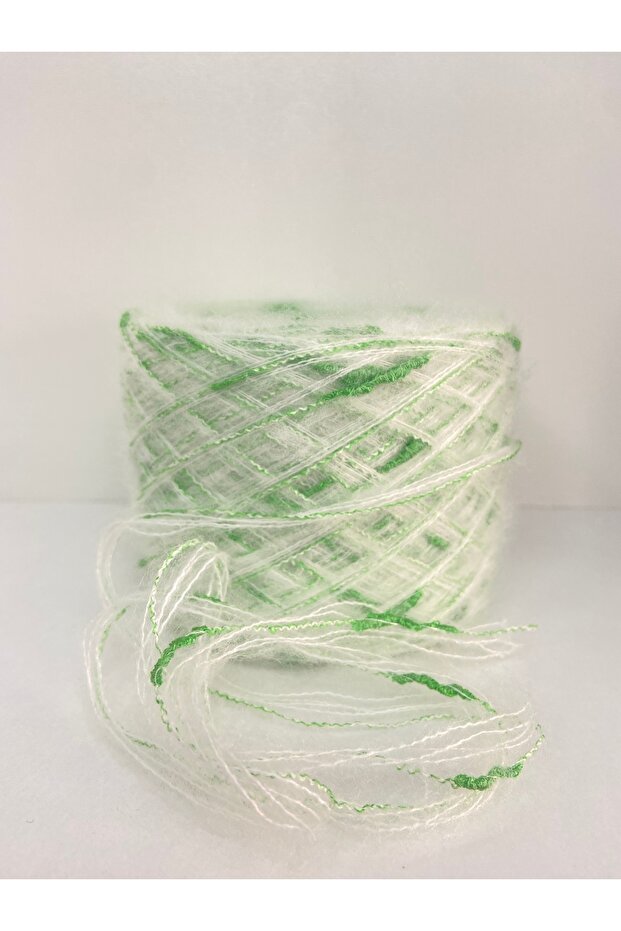 Knitting Yarn Moher Acrylic Cream Green Caterpillars 100Gr