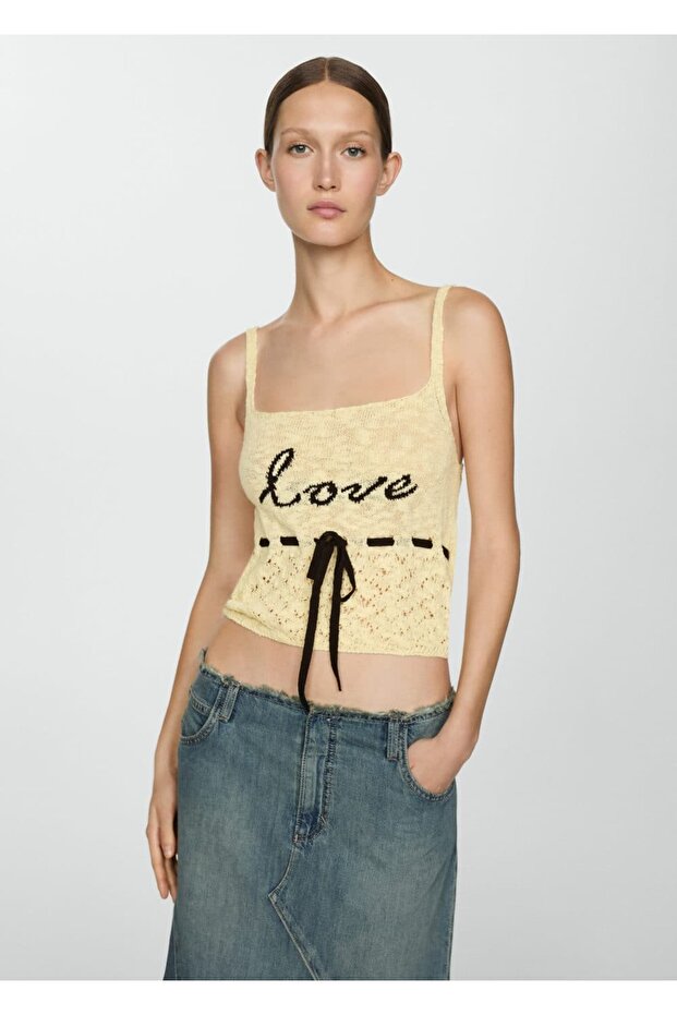 Perforierte Strickbluse mit Bindedetail - 1