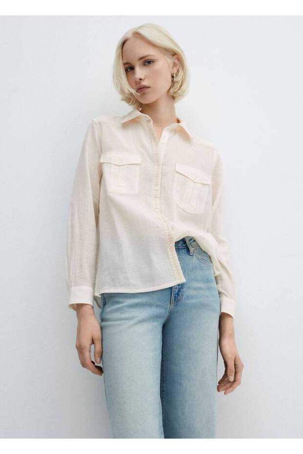 İşlemeli cepli gömlek - 1