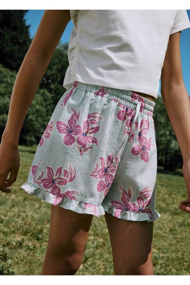 Çiçekli pamuklu şort - 5