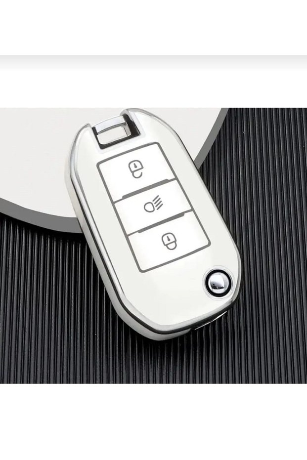 Peugeot 3008 208 308 Rifter Citroen C4 Opel Combo Switched Headlight Nano Key Case Cover White Silver Color