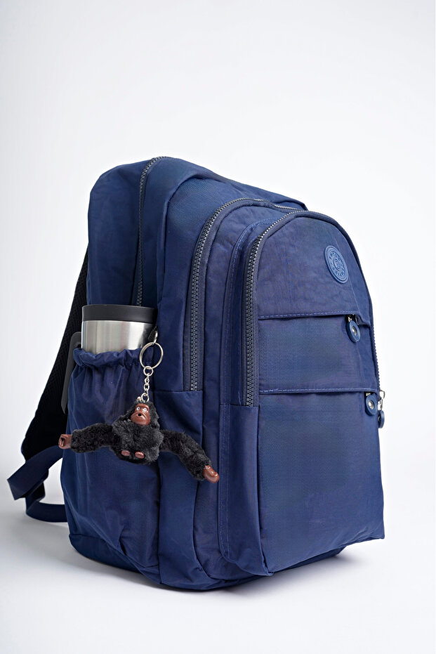 Unisex Crinkle Fabric Water Repellent Large Size Navy Blue Travel Backpack High School Middle School University
