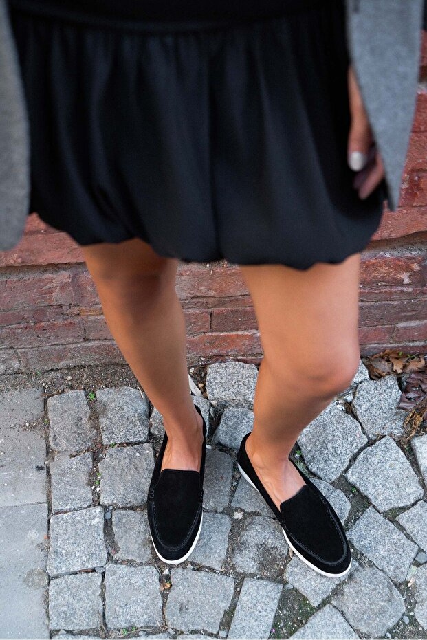 Balerini de damă Vayne din piele naturală neagră - talpă plată - 1