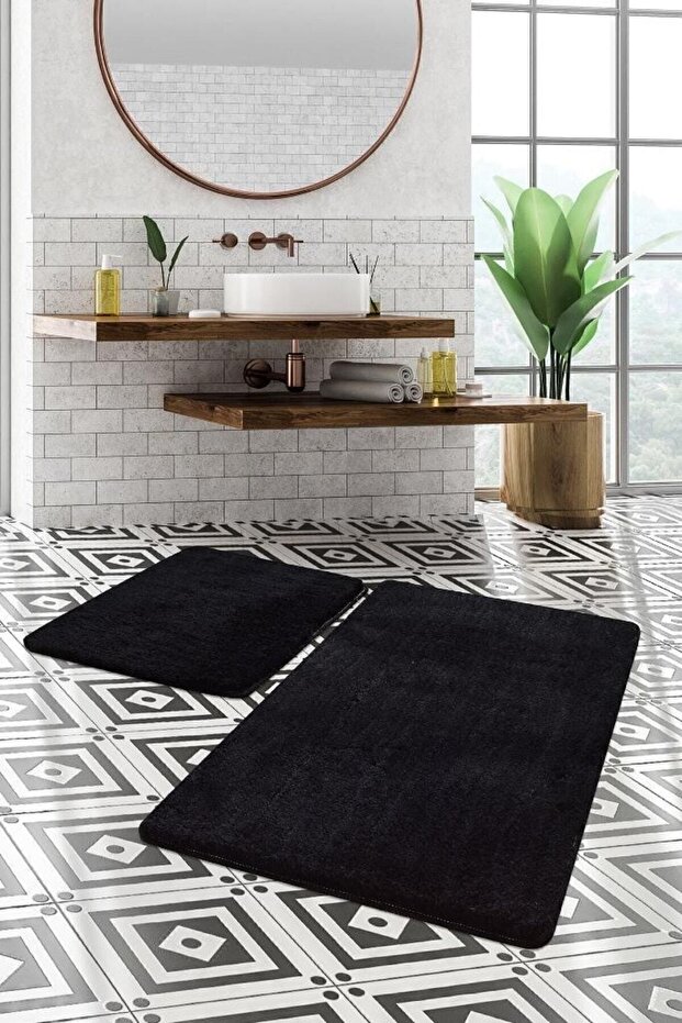طقم حمام كبير مقاس Xl مكون من قطعتين 100x120 80x50 أسود