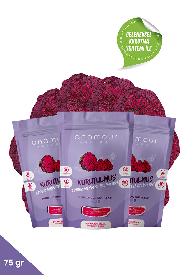 Ejder Meyvesi Kurusu - Cips Meyve (Şeker İlavesiz) - 3'lü Paket Kuru Meyve 75g - 1