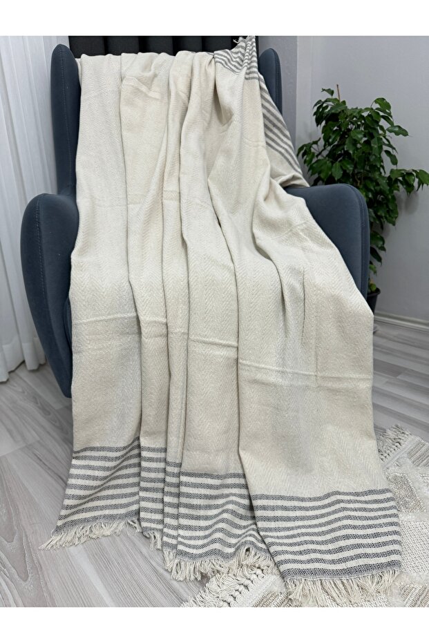 Eco-Friendly Cotton Sofa Cover with Handles, Cotton Sofa Shawl, Sofa Bed Cover 170X300 Cream Gray