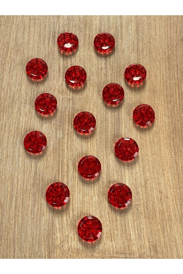 15 adet kırmızı bebek düğme kristal görünümlü 14 mm polyester - 2