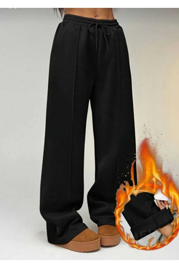 Vizyon Kadın 3 Iplik Şardonlu Ön Çımalı Geniş Paça Eşofman Altı - 3