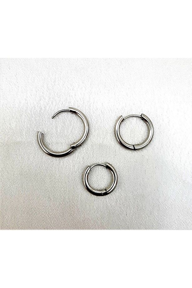 Cerrahi Çelik Halka Küpe Çelik Küpe 3 Adet 3'lü Set 10mm12mm14mm - 4