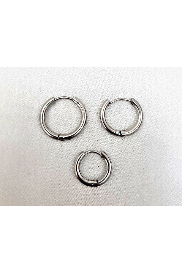 Cerrahi Çelik Halka Küpe Çelik Küpe 3 Adet 3'lü Set 10mm12mm14mm - 3