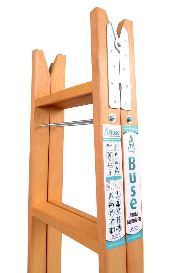 5+5 Çift Çıkışlı Geniş Basamaklı A Tipi Ahşap Merdiven 170 cm - 4