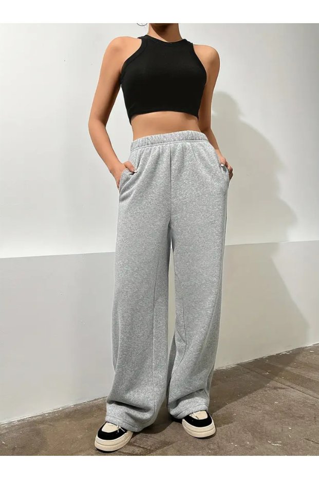 Women's Gray Baggy Loose Cut Stretchy Comfortable Fabric Sweatpants Shah Moda