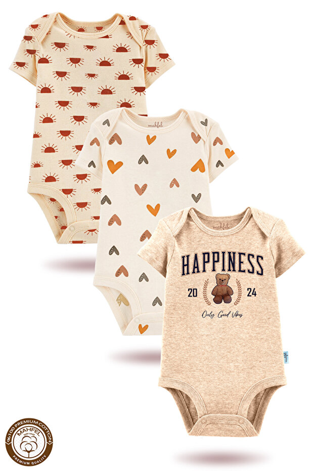 100% Cotton 3-Piece Organic Printed Snap Fastener Baby Bodysuit