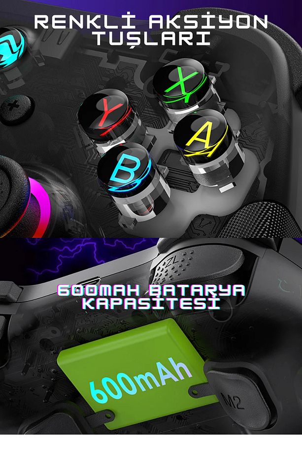 Z01 PC/IOS/PS4/PS3/Switch/ANDROID Telefon Tablet Titreşimli RGB Bluetooth Joystick Gamepad - 7