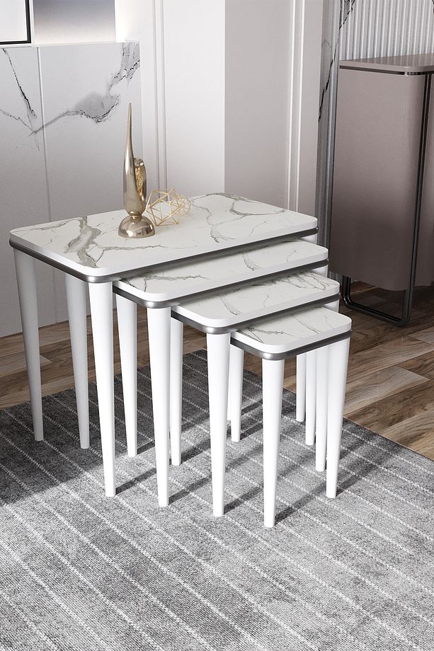 Hilal 4 lü ahşap mdf zigon sehpa takımı, mdf zigon sehpa takımı, moder ahşap sehpa - 1