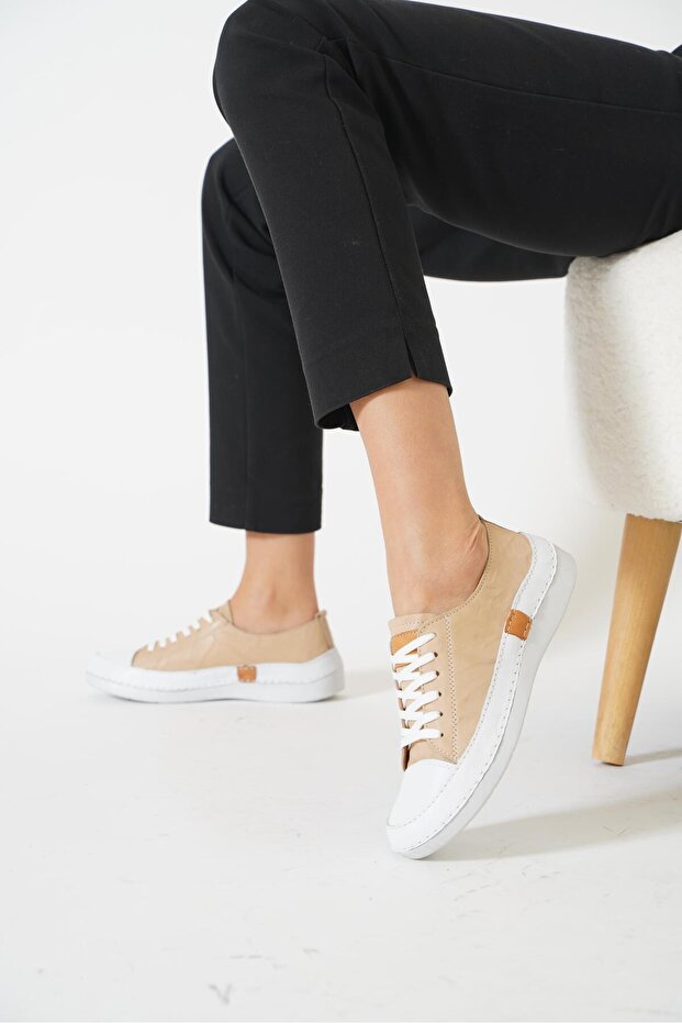 Norve genuine leather women's shoes beige