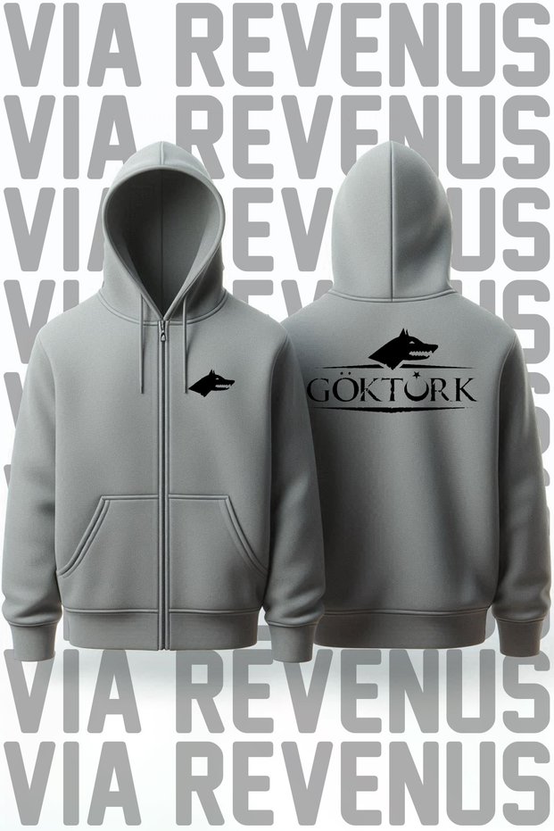 Gray Unisex Hooded Sweatshirt Cardigan - Front and Back Printed