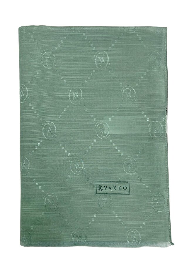 Pamuk İpek Şal - Monogram - Mint - 1