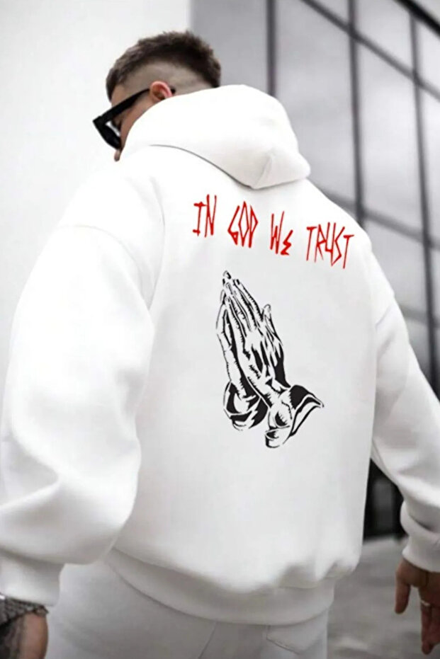 Cotton Men's Back God We Trust Printed Hooded Sweatshirt