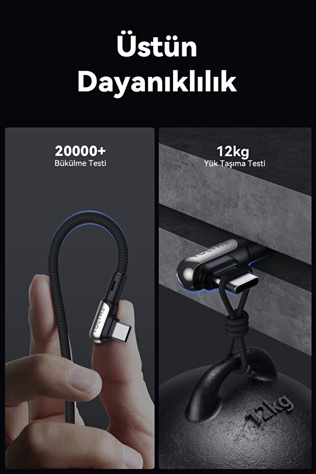 C2068 Stark 60W USB to Type-C Şarj Kablosu 2M 3A-Siyah - 4
