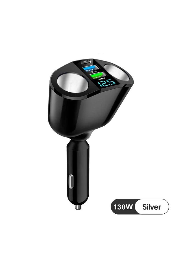 360° Döner Başlıklı 130w Süper Hızlı Araç Şarj Adaptörü – Usb Ve Type-c Çıkışlı, 2'li Çakmaklık Soke - 1