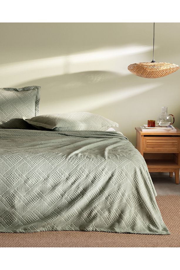 Triangle King Size %100 Pamuk Yatak Örtüsü - Haki - 1