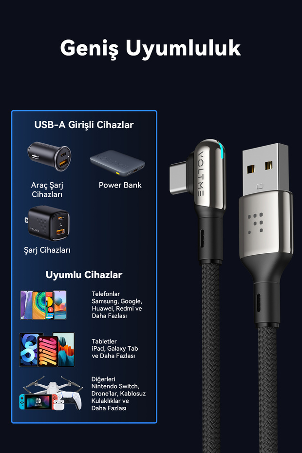 C2068 Stark 60W USB to Type-C Şarj Kablosu 2M 3A-Siyah - 7