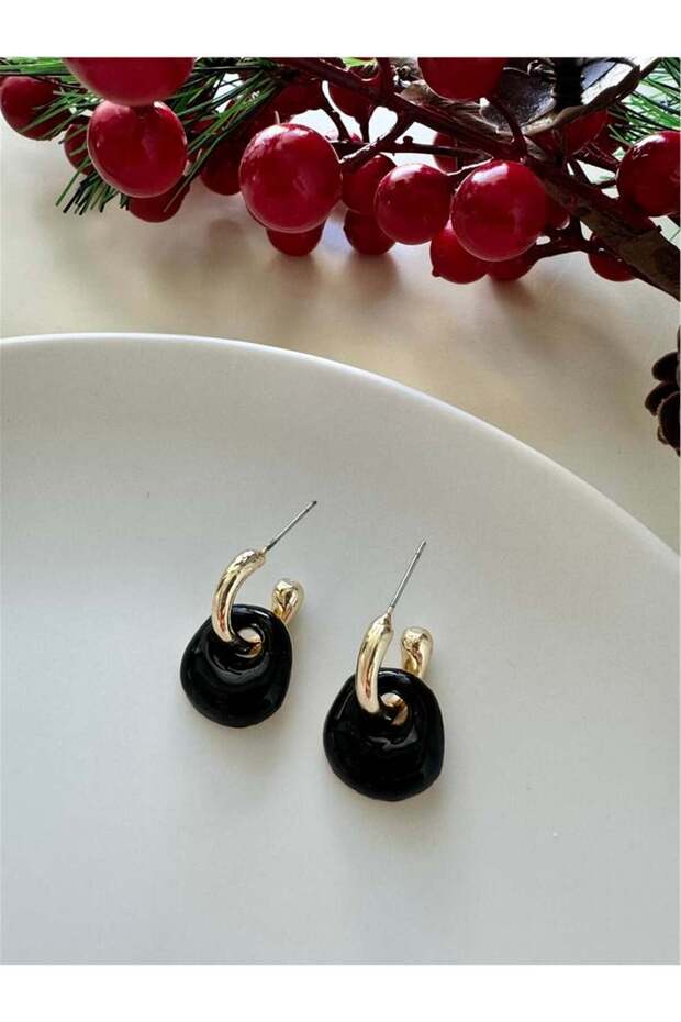 Black Enamel Hoop Earrings