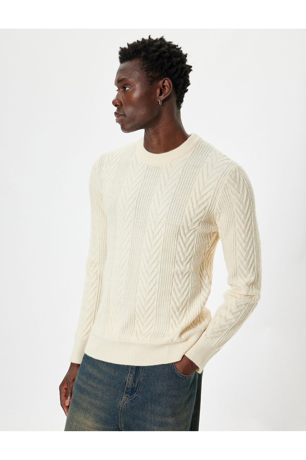 Winter Knitwear Sweater Textured Basic Crew Neck Long Sleeve