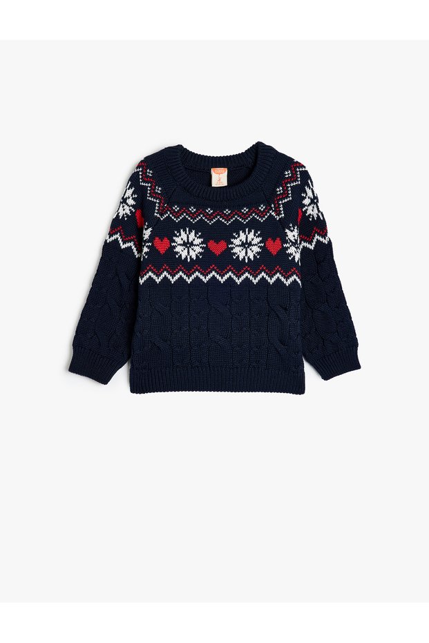 Crew Neck Long Sleeve Patterned Knitwear Sweater