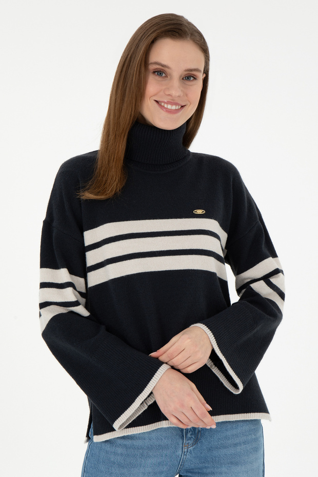 Women's Navy Blue Turtleneck Sweater 50297109-Vr033