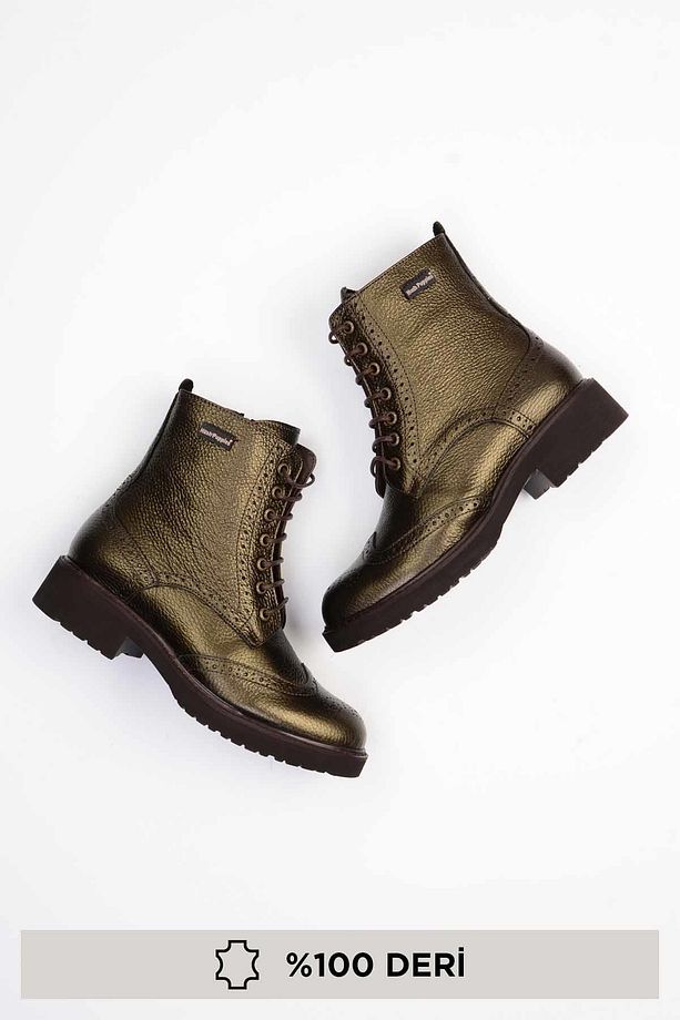 Green Hakiki Deri Kadın Bot & Bootie G0897169003 - 1