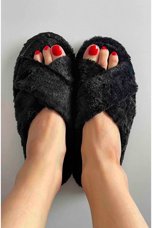 Cross Band Soft Home Slippers Winter Slippers Plush Slippers Comfortable Home Shoes