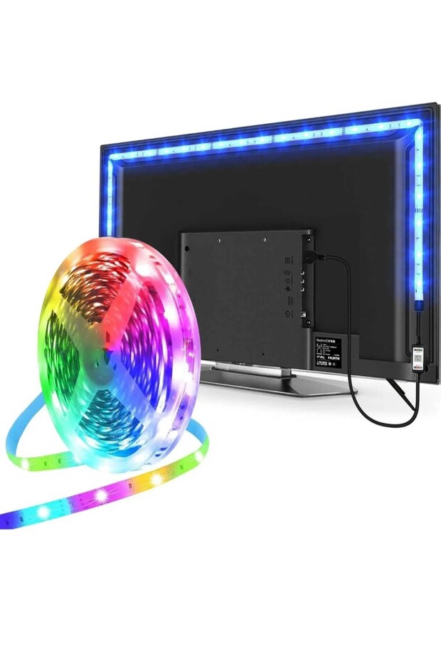 Televizyon Arkası Çalışma Masası Full RGB Dış Ve İç Mekan 5mt Kumandalı Tak Çalıştır Şerit Led Set - 4