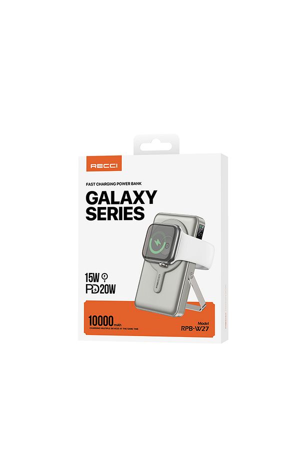 RPB-W27 Galaxy Serisi Magsafe Uyumlu Type-C ve Lightning Kablolu Powerbank 20W 10.000mAh Gold - 4