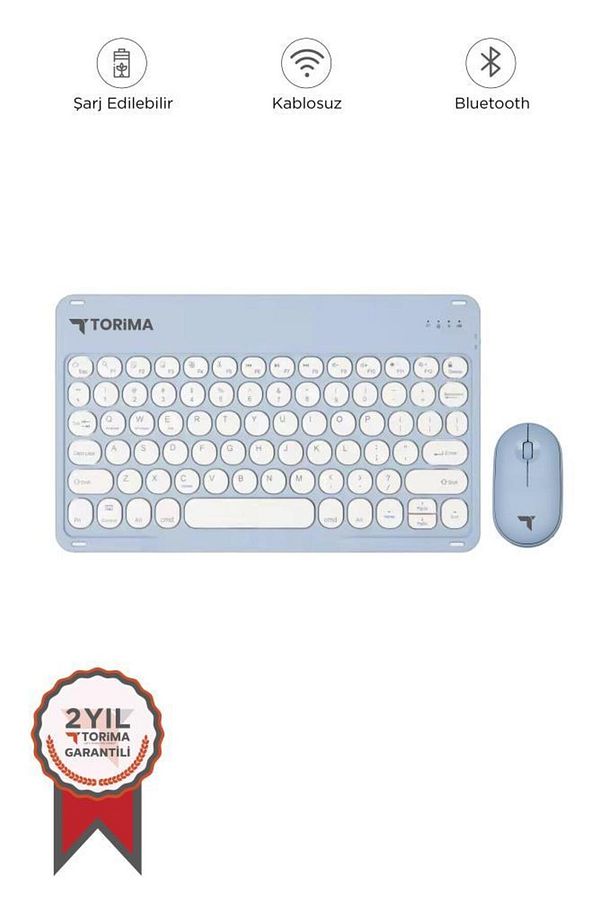 TMK-08 Mavi Kablosuz Bluetooth Klavye Mouse Seti - 1