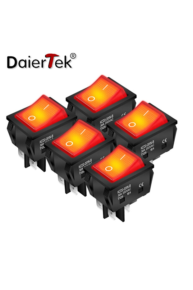 220 فولت DaierTek 5 قطع 30 أمبير 250 فولت مفتاح هزاز KCD2 عالي التحمل تشغيل وإيقاف DPST 4 دبابيس مع إضاءة حمراء 220 فولت T