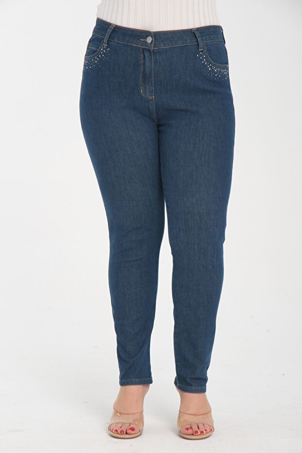 Pants with Pocket Mouth Stone Detail
