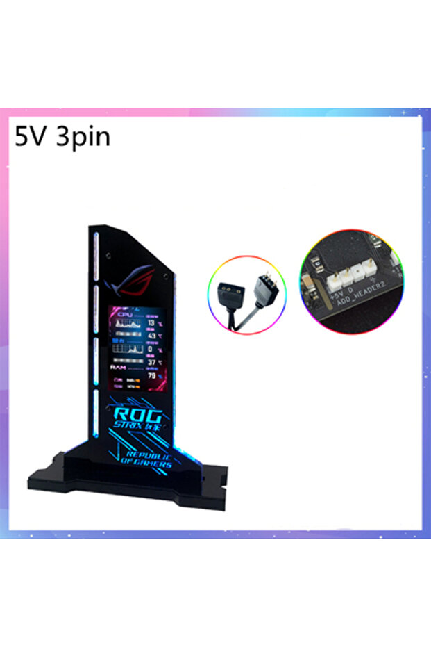 5V Black Graphic Video Card Bracket VGA Holder With 2.4 inch LCD Display Support RGB CPU GPU RAM Mon - 1