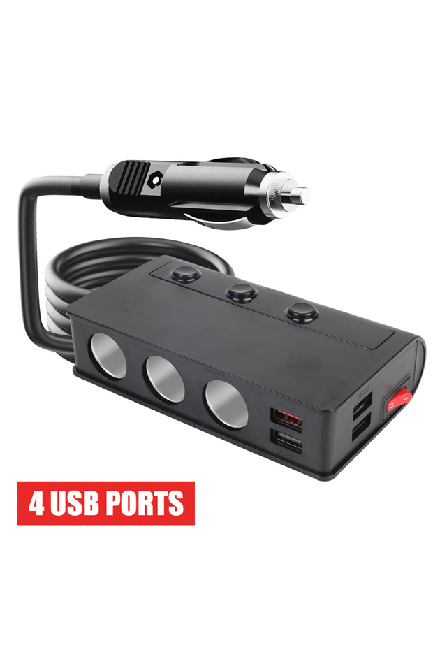 4 منافذ USB 180 وات، مأخذ شحن سريع 12 فولت 24 فولت، 4 منافذ USB، مقسم ولاعة سجائر، لهاتف IPad