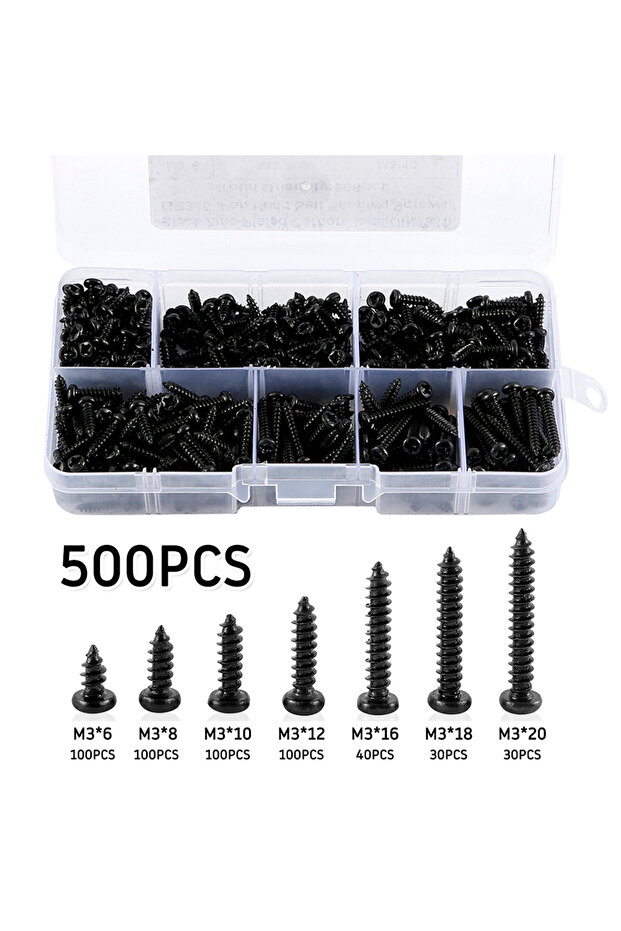 النوع 2 - 500 قطعة 340/500 قطعة برغي لولبي برأس متقاطع M3/M4/M3.5/M4.8 مجموعة براغي ذاتية اللولبة