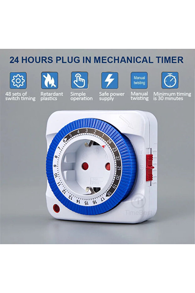 مفتاح مؤقت لمدة 24 ساعة في الاتحاد الأوروبي/الولايات المتحدة الأمريكية، مؤقت قابس مؤرض ميكانيكي قابل للبرمجة حلقة عد تنازلي ذكية... - 2