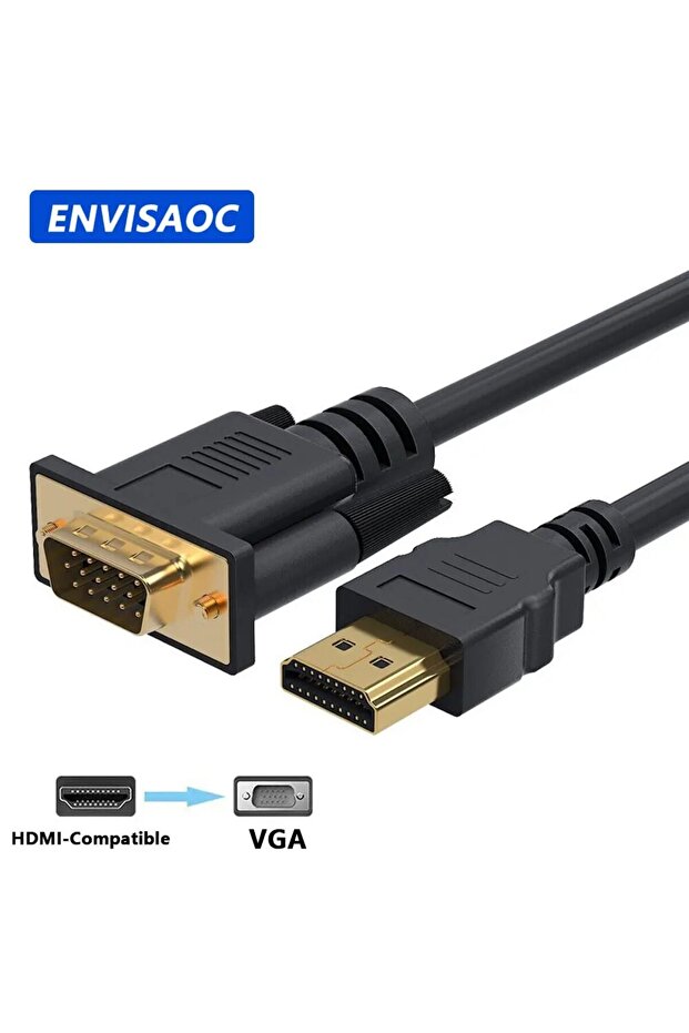 black HDMI-Compatible to VGA Adapter Connecto Line Converter Cable 1.8M FHD 1920*1080P For Desktop L