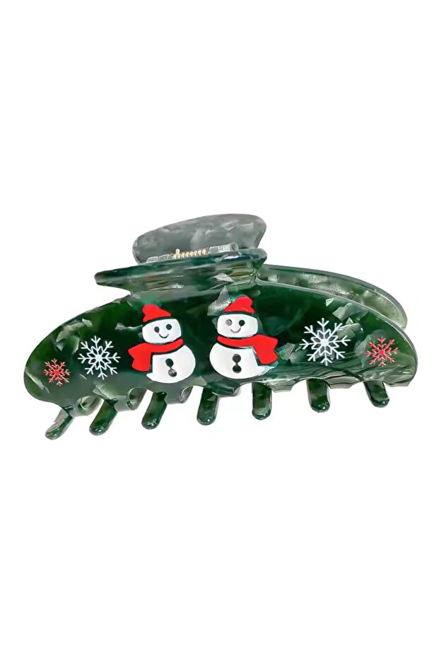Christmas Themed Bone High Quality Hair Clip Snowman Green