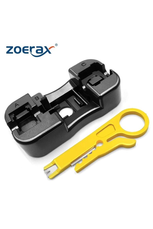حامل تثبيت من نوع Keystone Jack من ZoeRax باللون الأسود وأداة تثبيت بلاستيكية صغيرة مع أسلاك لتجريد الأسلاك
