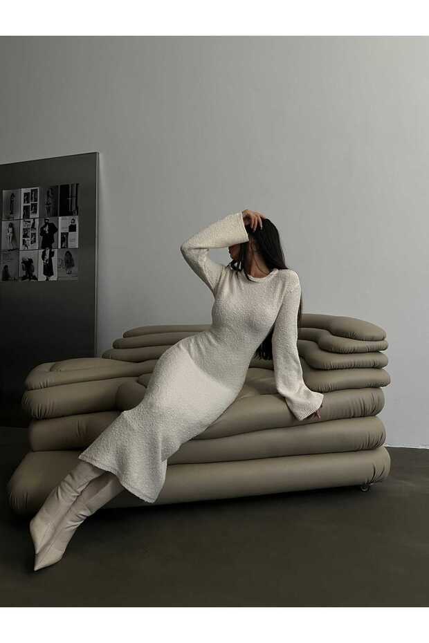 Kadın İspanyol Kol Desenli Triko Elbise - 2